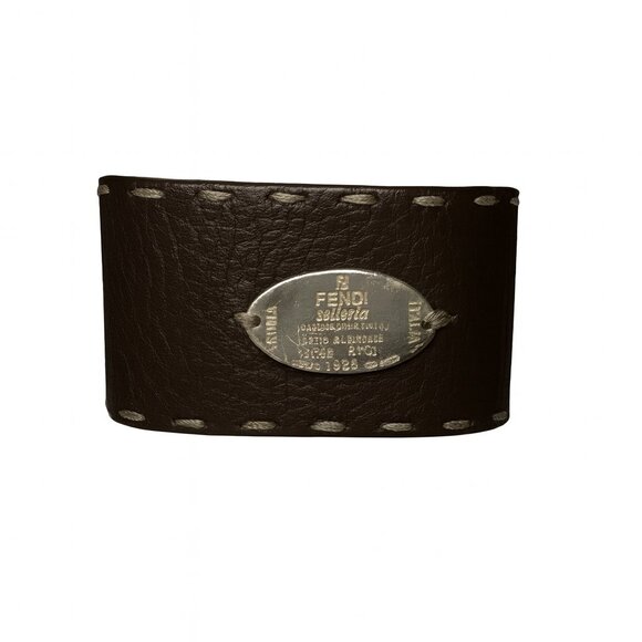 Fendi Selleria Brown Leather Bracelet with Metal Medallion (8.75") - Picture 1 of 9